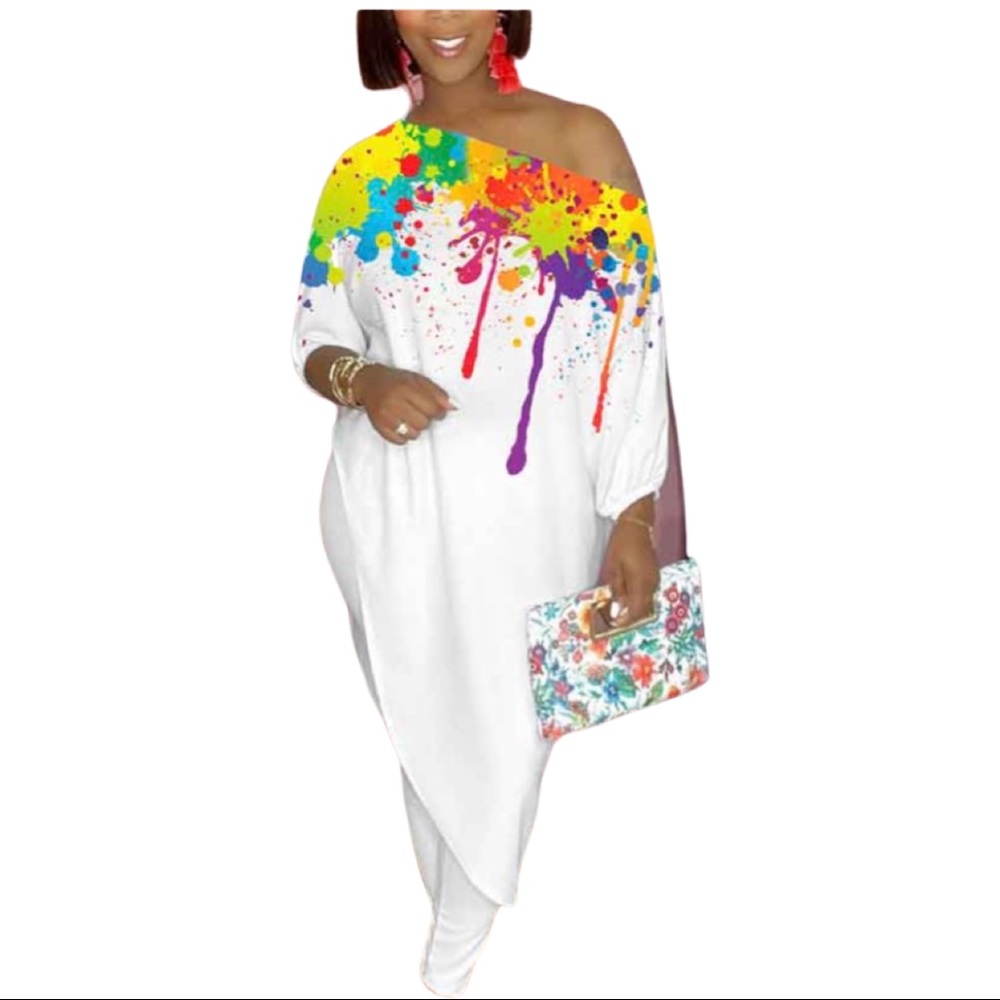 Two 2 Pc Top and Pant Splatter Set